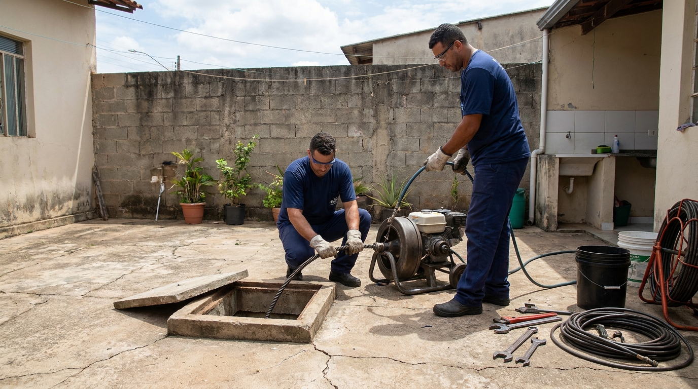 Desentupimento de esgoto residencial em Campo Grande‑MS