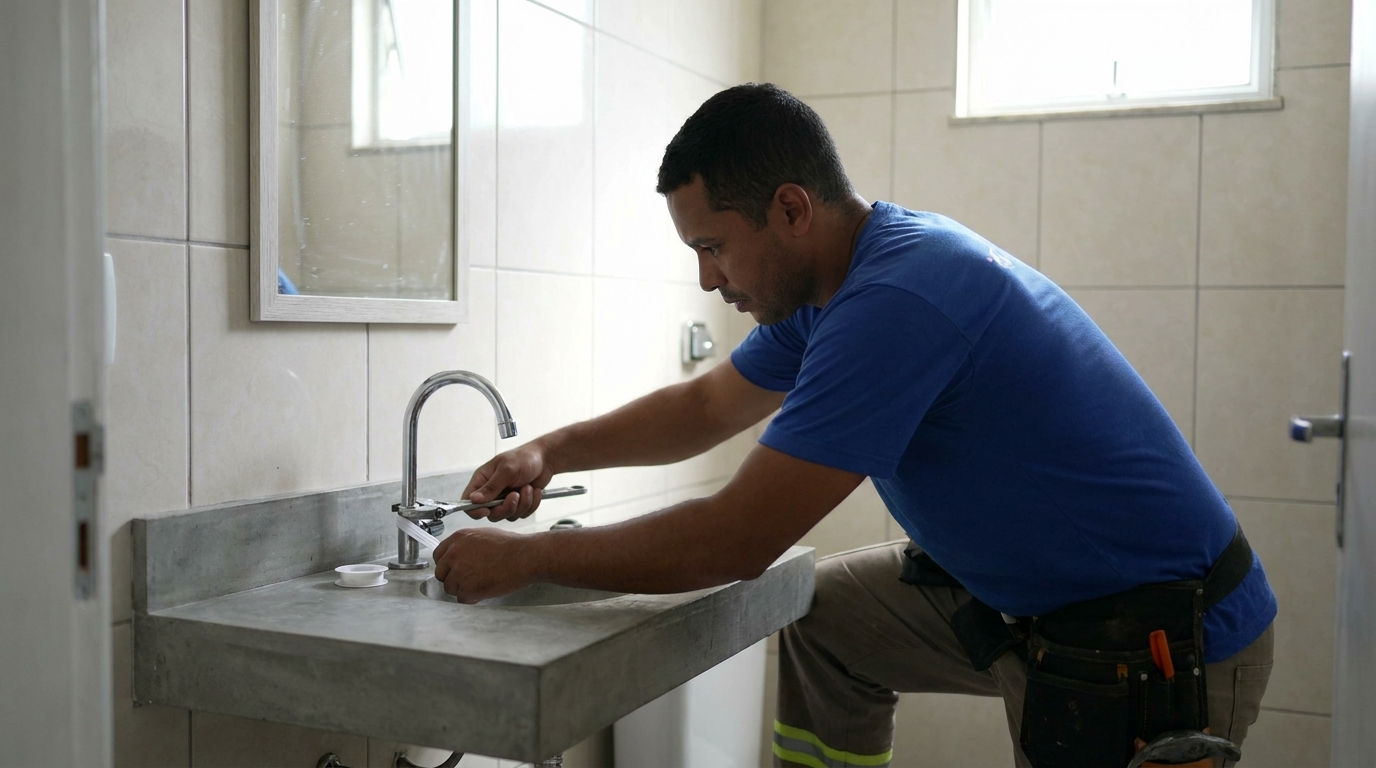 Encanador instalando torneira em Campo Grande‑MS